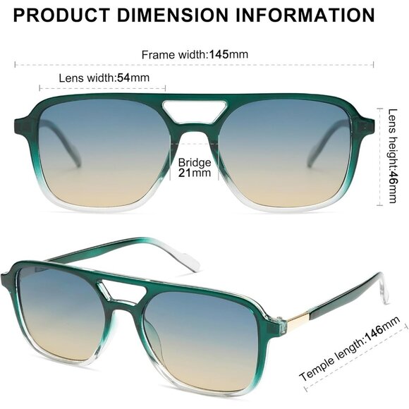 Sojos Women Mens Green Grading Trendy Rectangle Retro Aviator Shades Sunglasses - Picture 4 of 6